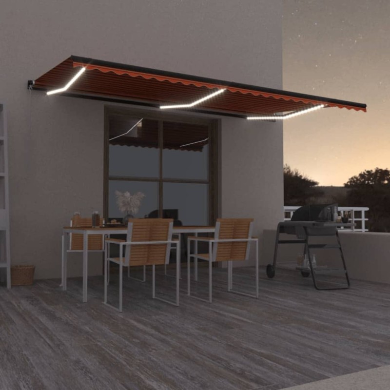 vidaXL Tenda da Sole Retrattile Manuale LED 600x350 cm Arancio Marrone vidaXL Tenda da Sole Retrattile Manuale LED 600x350 cm Arancio Marrone