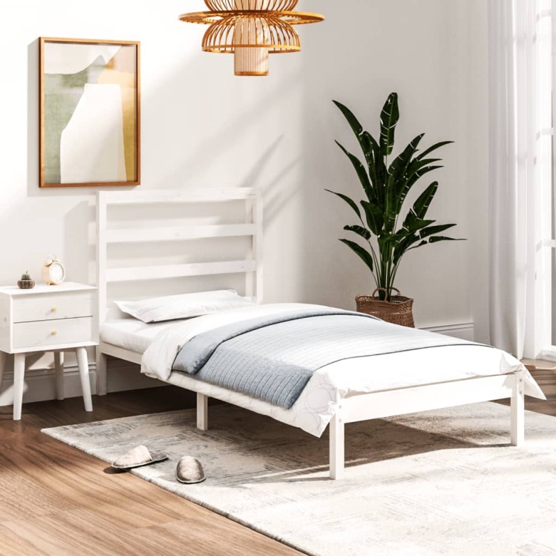 vidaXL Giroletto Bianco in Legno Massello 90x190 cm Single vidaXL Giroletto Bianco in Legno Massello 90x190 cm Single