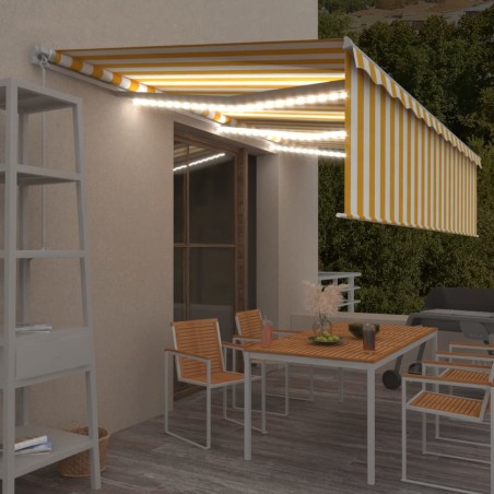 vidaXL Tenda Sole Retrattile Manuale Parasole e LED 6x3m Gialla Bianca