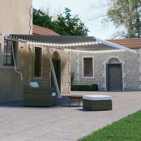 vidaXL Tenda da Sole Retrattile Manuale con LED 500x300cm Blu e Bianca