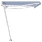 vidaXL Tenda da Sole Retrattile Manuale con LED 500x300cm Blu e Bianca vidaXL Tenda da Sole Retrattile Manuale con LED 500x300cm Blu e Bianca