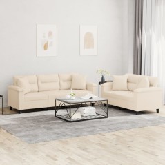 vidaXL Set Divani 2 pz con Cuscini Beige in Tessuto Microfibra
