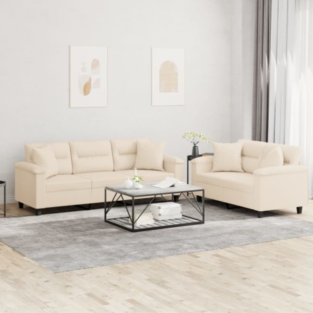 vidaXL Set Divani 2 pz con Cuscini Beige in Tessuto Microfibra