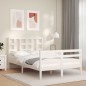 vidaXL Giroletto con Testiera Bianco Small Double Legno Massello vidaXL Giroletto con Testiera Bianco Small Double Legno Massello