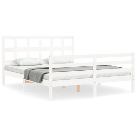 vidaXL Giroletto con Testiera Bianco King Size in Legno Massello