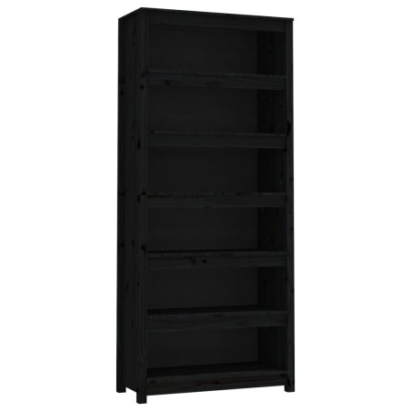 Libreria Nera 80x35x183 cm in Legno Massello di Pino