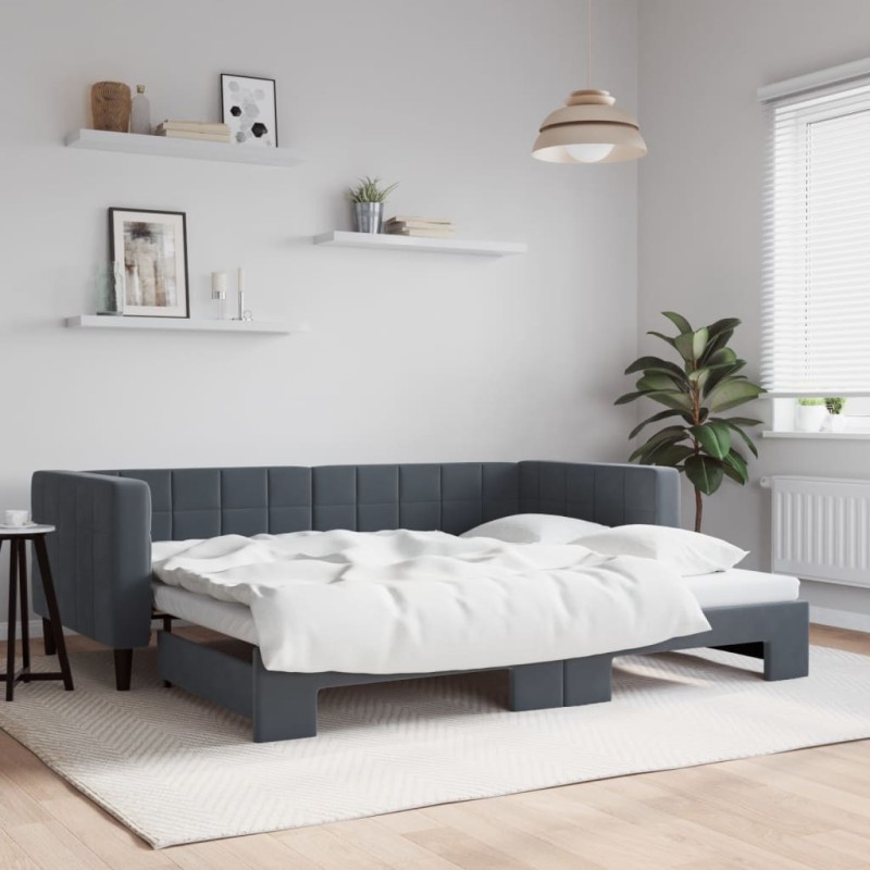 vidaXL Divano Letto con Letto Estraibile Grigio Scuro 90x200cm Velluto vidaXL Divano Letto con Letto Estraibile Grigio Scuro 90x200cm Velluto