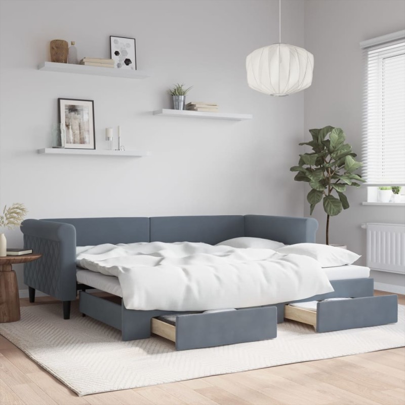 vidaXL Divano Letto Estraibile Cassetti Grigio Scuro 90x200cm Velluto vidaXL Divano Letto Estraibile Cassetti Grigio Scuro 90x200cm Velluto
