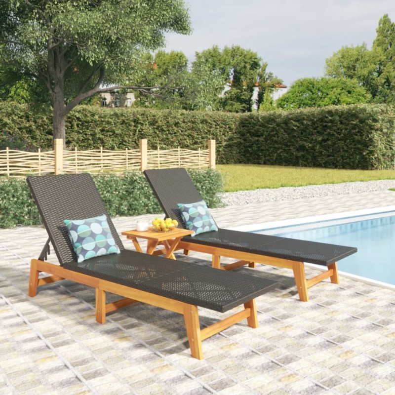 vidaXL Sdraio 2pz Nero e Marrone Polyrattan e Legno Massello di Acacia vidaXL Sdraio 2pz Nero e Marrone Polyrattan e Legno Massello di Acacia
