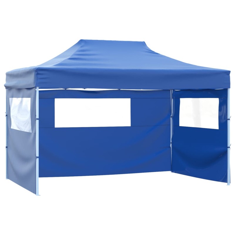 vidaXL Gazebo Professionale Pieghevole con 3 Pareti 3x4m Acciaio Blu vidaXL Gazebo Professionale Pieghevole con 3 Pareti 3x4m Acciaio Blu