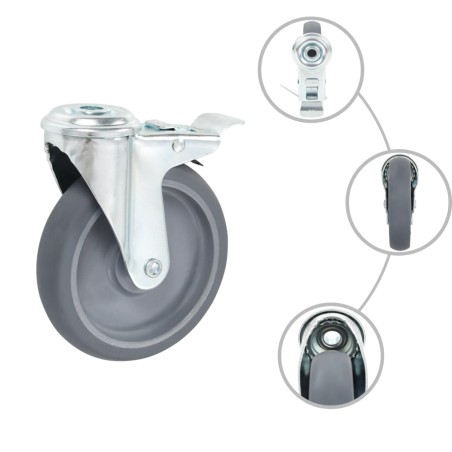 vidaXL Ruote Girevoli con Foro per Bulloni e Doppio Freno 4 pz 125 mm