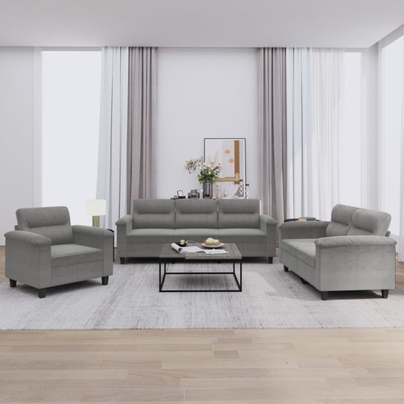 vidaXL Set Divani 3 pz con Cuscini Grigio Scuro in Tessuto Microfibra vidaXL Set Divani 3 pz con Cuscini Grigio Scuro in Tessuto Microfibra