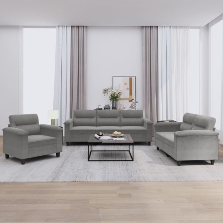vidaXL Set Divani 3 pz con Cuscini Grigio Scuro in Tessuto Microfibra