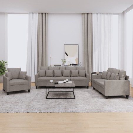 vidaXL Set Divani 3 pz con Cuscini Tortora in Tessuto
