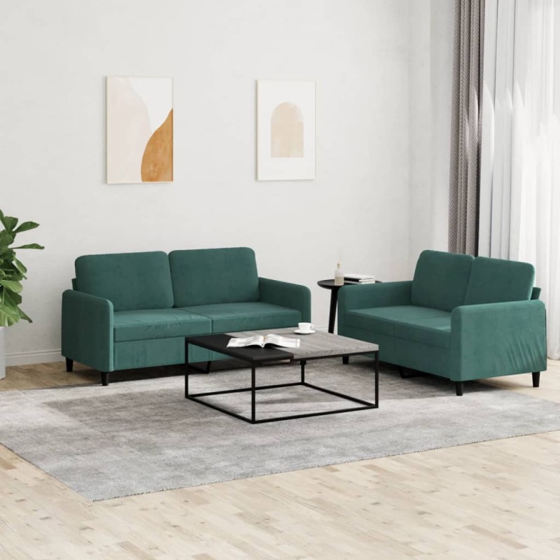 vidaXL Set di Divani 2 pz Verde Scuro in Velluto vidaXL Set di Divani 2 pz Verde Scuro in Velluto