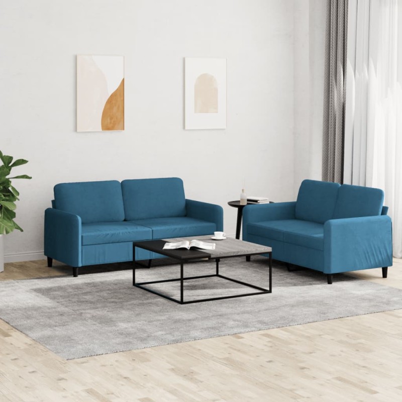 vidaXL Set di Divani 2 pz Blu in Velluto vidaXL Set di Divani 2 pz Blu in Velluto