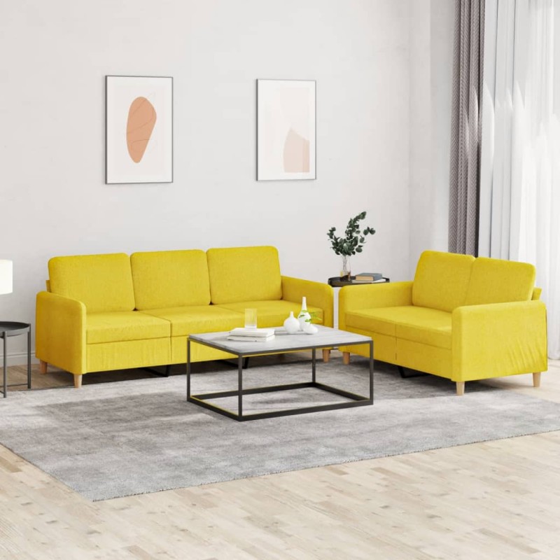 vidaXL Set di Divani 2 pz con Cuscini Giallo Chiaro in Tessuto vidaXL Set di Divani 2 pz con Cuscini Giallo Chiaro in Tessuto