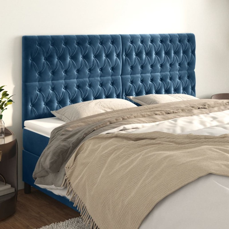Testiera 4 pz Blu Scuro 90x7x78/88 cm in Velluto Testiera 4 pz Blu Scuro 90x7x78/88 cm in Velluto