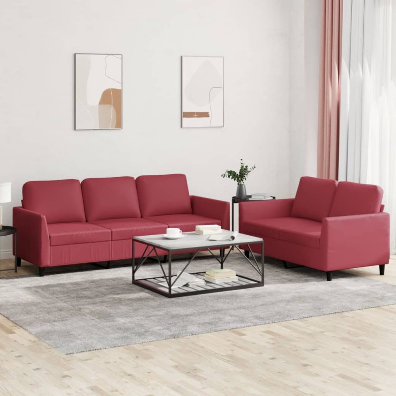 vidaXL Set di Divani 2 pz con Cuscini Rosso Vino in Similpelle vidaXL Set di Divani 2 pz con Cuscini Rosso Vino in Similpelle