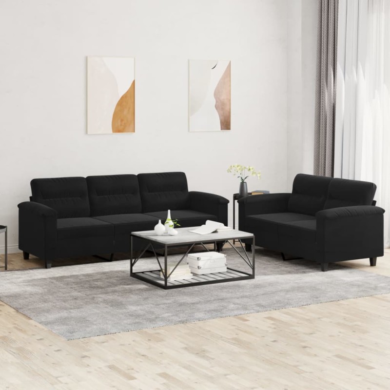 vidaXL Set Divani 2 pz con Cuscini Nero in Tessuto Microfibra vidaXL Set Divani 2 pz con Cuscini Nero in Tessuto Microfibra