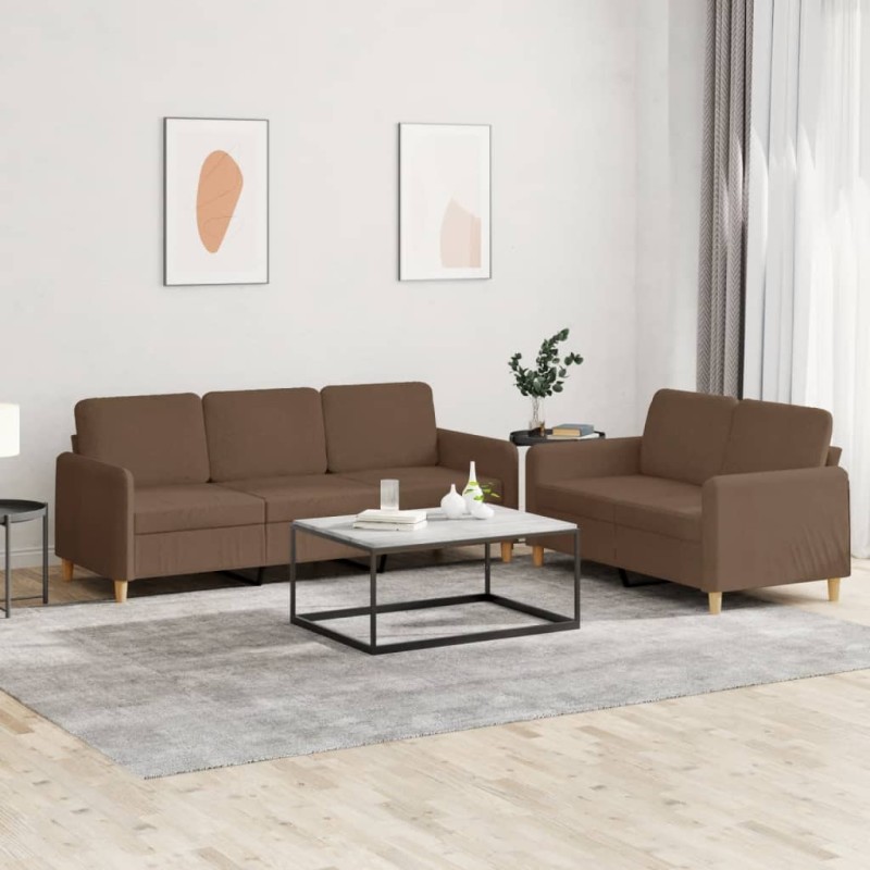vidaXL Set di Divani 2 pz con Cuscini Marrone in Tessuto vidaXL Set di Divani 2 pz con Cuscini Marrone in Tessuto
