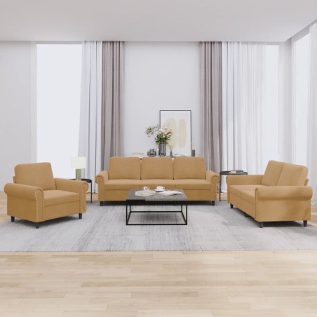 vidaXL Set di Divani 3 pz con Cuscini Marrone in Velluto