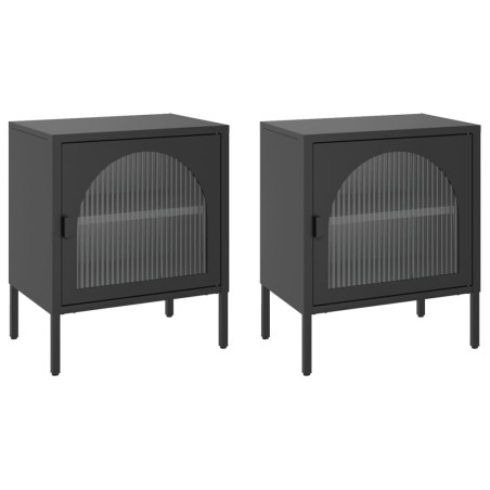vidaXL Comodini 2 pz Neri 50x35x60 cm in Vetro e Acciaio