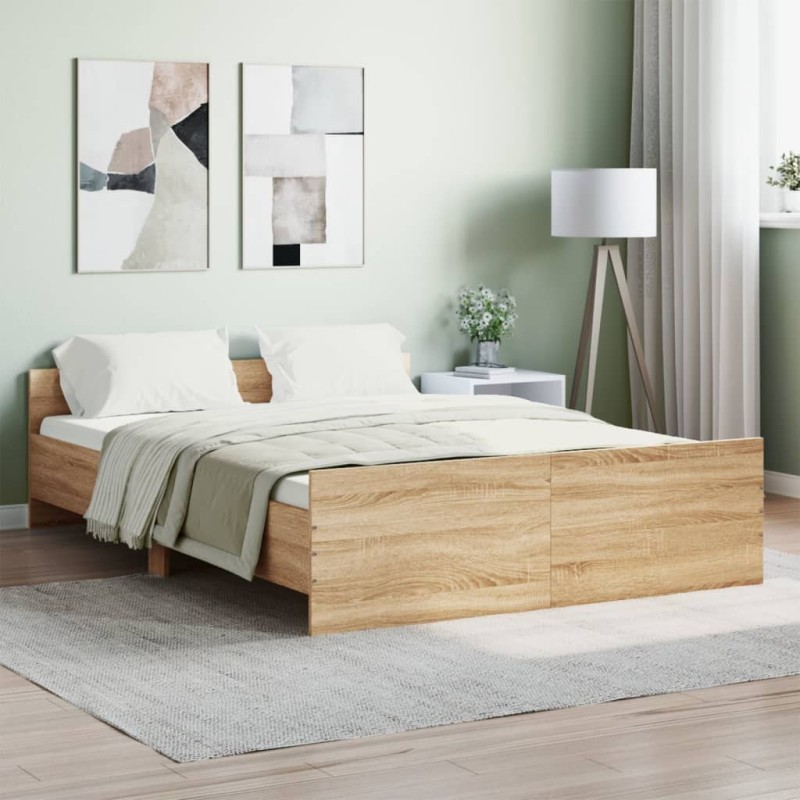 vidaXL Giroletto con Testiera e Pediera Rovere Sonoma 135x190 cm vidaXL Giroletto con Testiera e Pediera Rovere Sonoma 135x190 cm