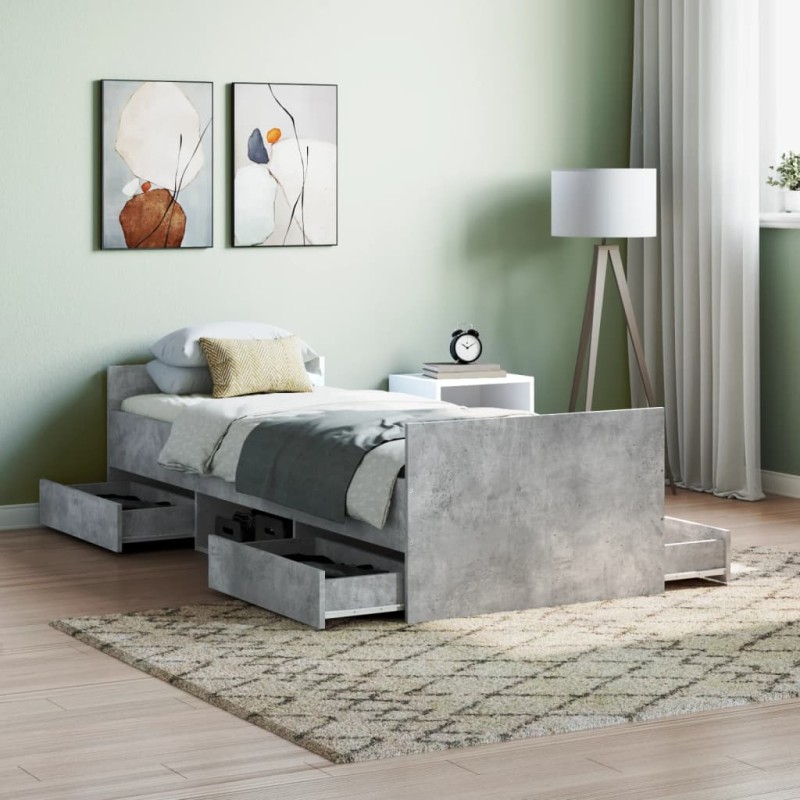 vidaXL Giroletto con Testiera e Pediera Grigio Cemento 75x190 cm vidaXL Giroletto con Testiera e Pediera Grigio Cemento 75x190 cm