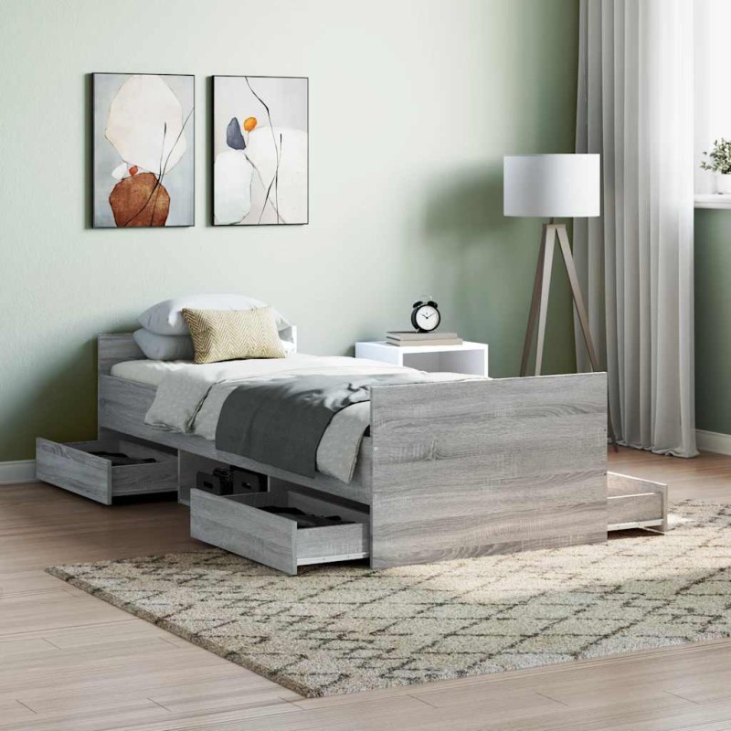 vidaXL Giroletto con Testiera e Pediera Grigio Sonoma 75x190 cm vidaXL Giroletto con Testiera e Pediera Grigio Sonoma 75x190 cm