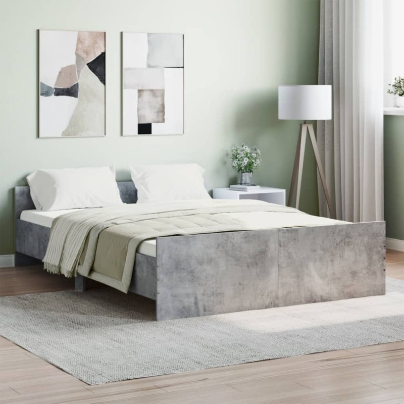 vidaXL Giroletto con Testiera e Pediera Grigio Cemento 140x190 cm vidaXL Giroletto con Testiera e Pediera Grigio Cemento 140x190 cm