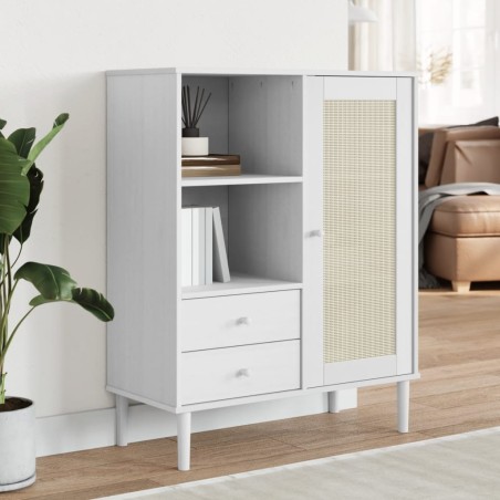 vidaXL Credenza SENJA Aspetto Rattan Bianco 90x40x112cm Massello Pino