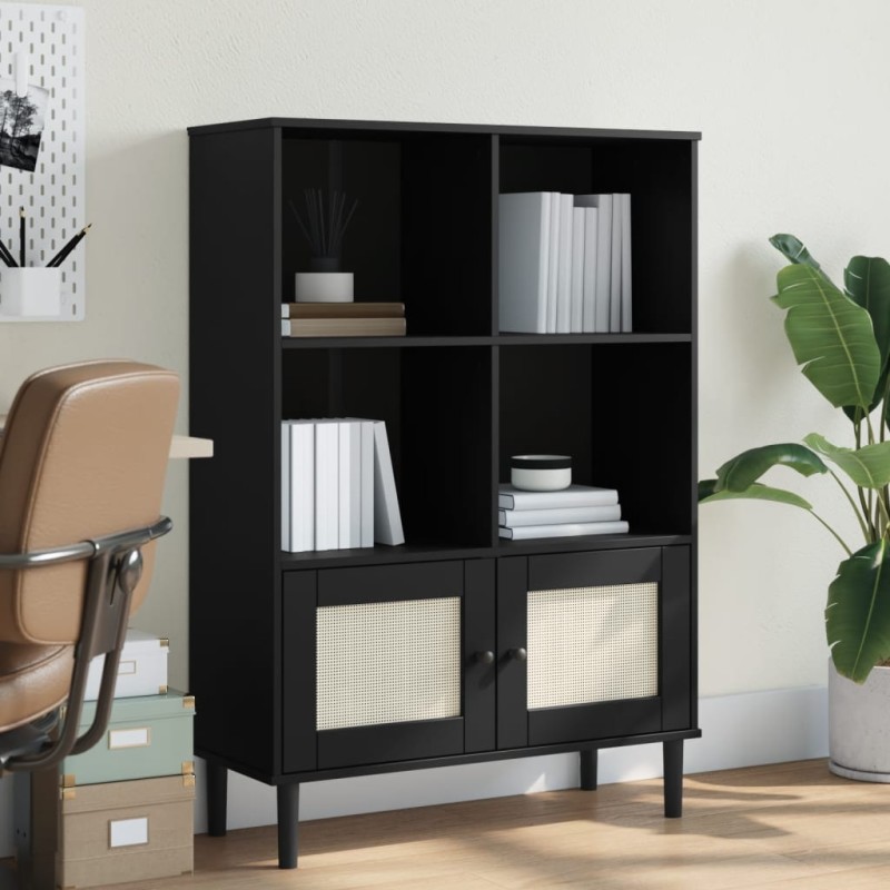 vidaXL Credenza SENJA Aspetto Rattan Nero 90x35x130 cm Legno Pino