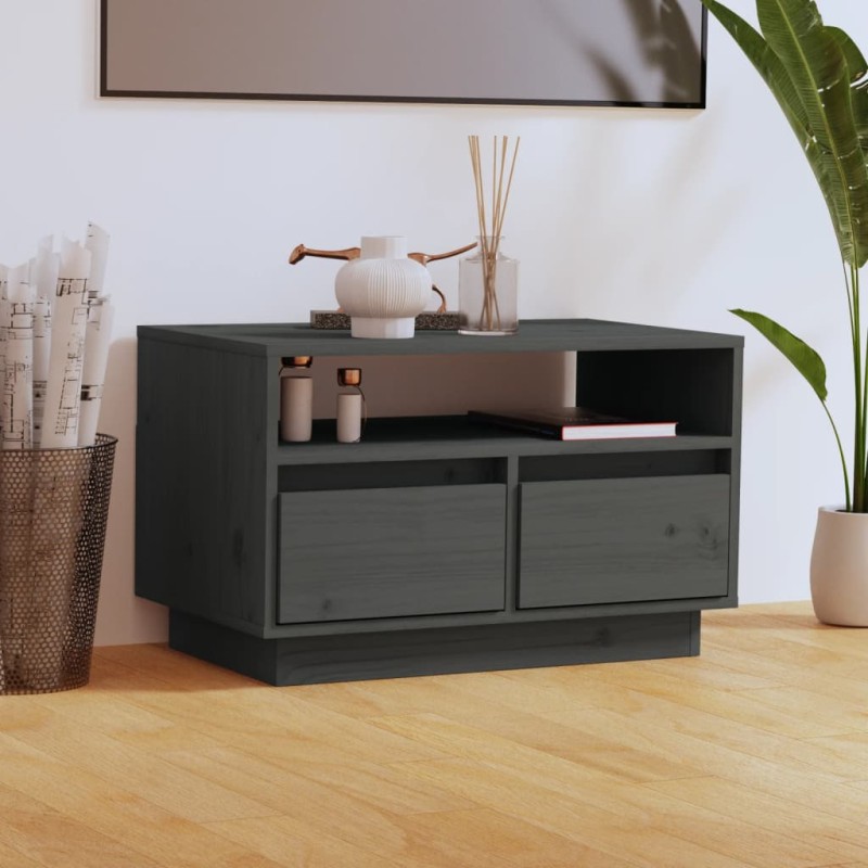 Mobile Porta TV Grigio 60x35x37 cm in Legno Massello di Pino Mobile Porta TV Grigio 60x35x37 cm in Legno Massello di Pino