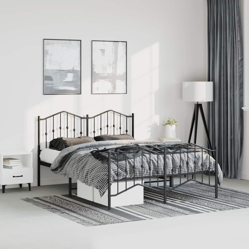 vidaXL Giroletto con Testiera e Pediera Metallo Nero 135x190 cm vidaXL Giroletto con Testiera e Pediera Metallo Nero 135x190 cm