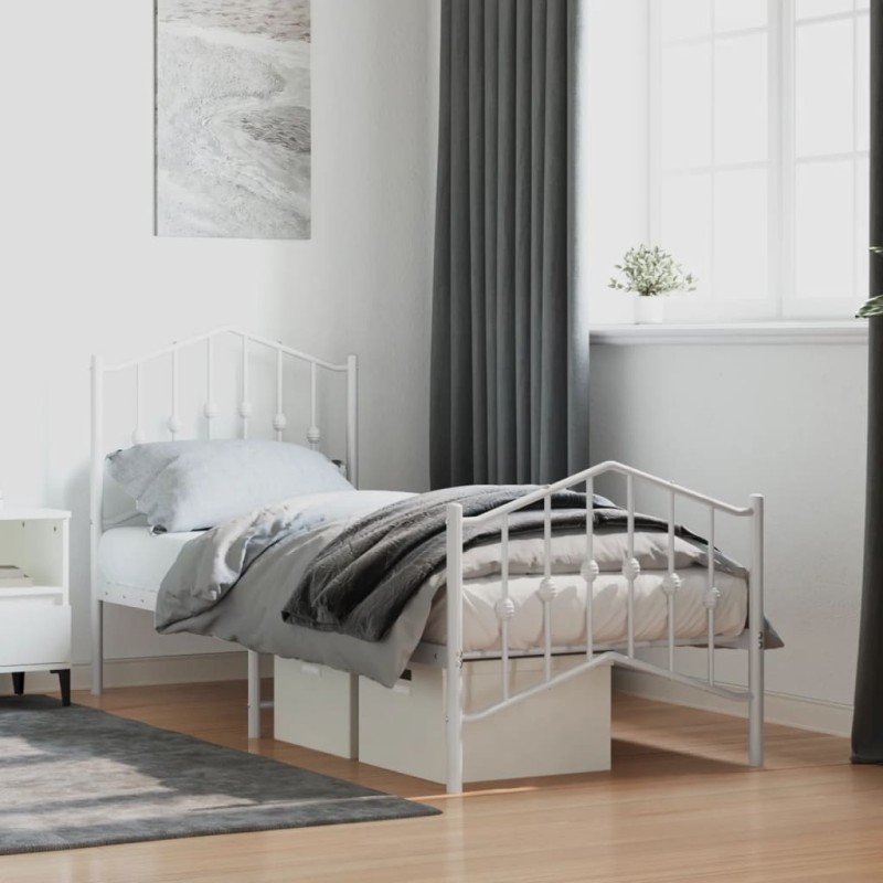 vidaXL Giroletto con Testiera e Pediera Metallo Bianco 75x190 cm vidaXL Giroletto con Testiera e Pediera Metallo Bianco 75x190 cm