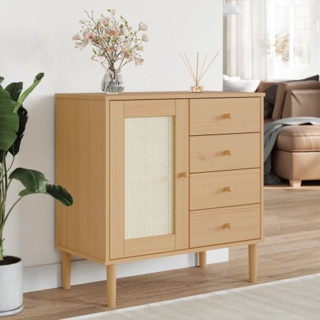 vidaXL Credenza SENJA Aspetto Rattan Marrone 80x40x80 cm Massello Pino