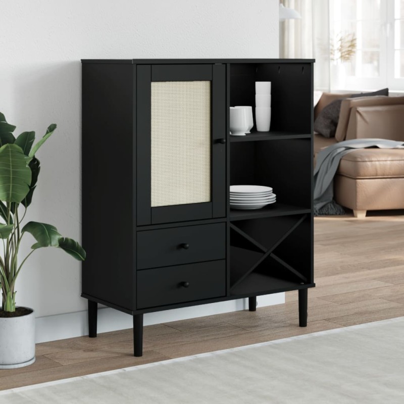 vidaXL Credenza SENJA Aspetto Rattan Nero 90x40x112 cm Massello Pino vidaXL Credenza SENJA Aspetto Rattan Nero 90x40x112 cm Massello Pino