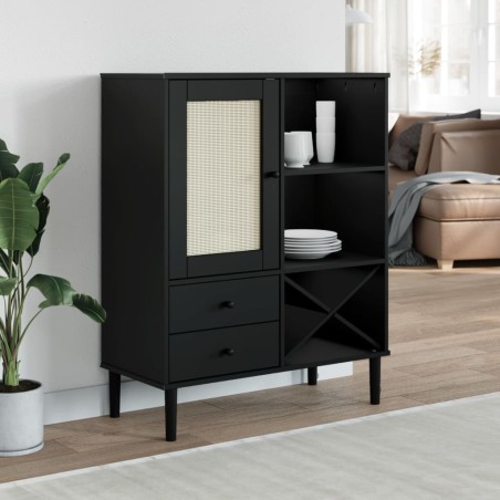 vidaXL Credenza SENJA Aspetto Rattan Nero 90x40x112 cm Massello Pino
