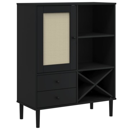 vidaXL Credenza SENJA Aspetto Rattan Nero 90x40x112 cm Massello Pino