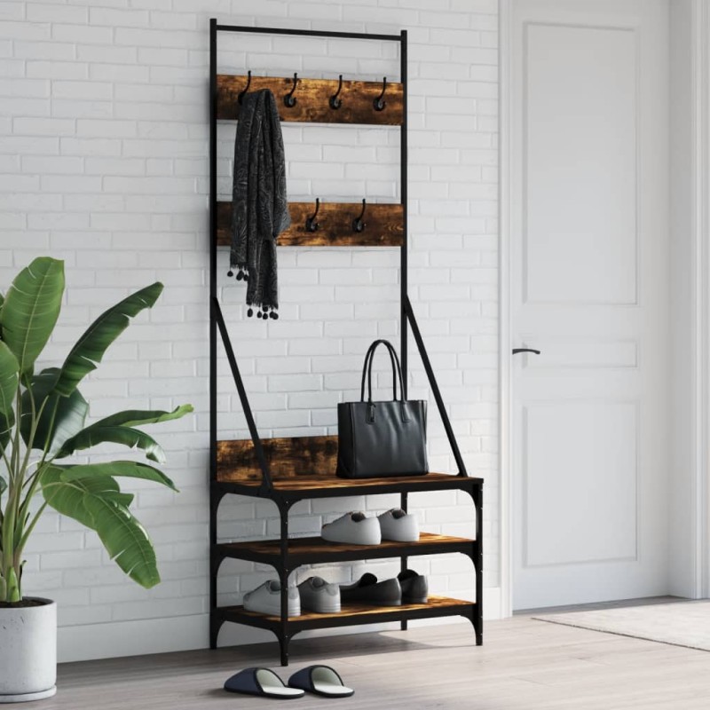 vidaXL Appendiabiti con Porta Scarpe Rovere Fumo 70x40x184 cm vidaXL Appendiabiti con Porta Scarpe Rovere Fumo 70x40x184 cm
