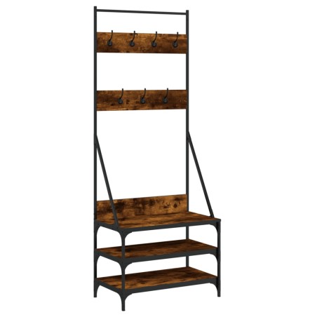 vidaXL Appendiabiti con Porta Scarpe Rovere Fumo 70x40x184 cm