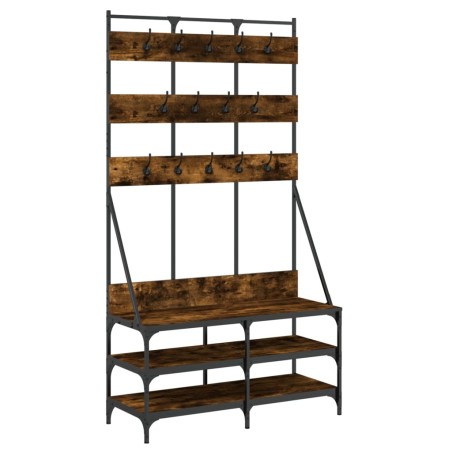vidaXL Appendiabiti con Porta Scarpe Rovere Fumo 100x40x184 cm