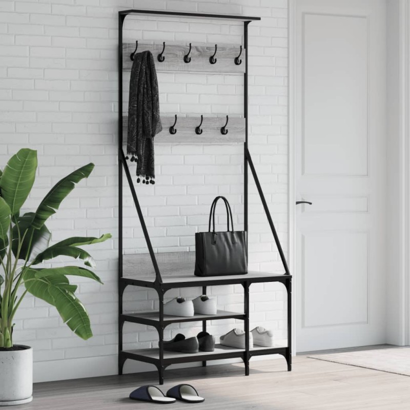 vidaXL Appendiabiti con Porta Scarpe Grigio Sonoma 80x40x184 cm vidaXL Appendiabiti con Porta Scarpe Grigio Sonoma 80x40x184 cm
