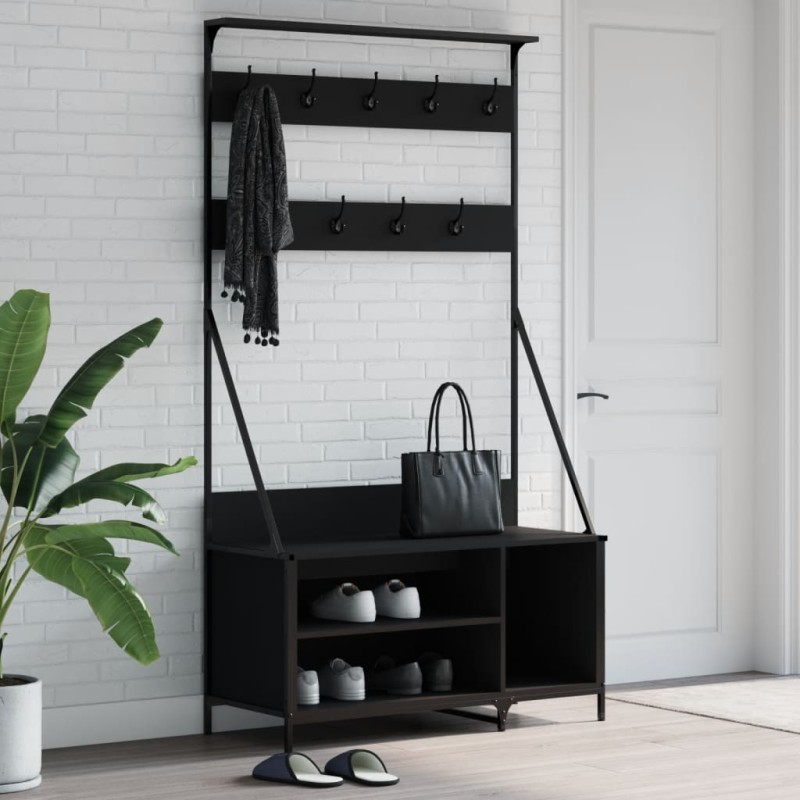 vidaXL Appendiabiti con Porta Scarpe Nero 100x41x184 cm vidaXL Appendiabiti con Porta Scarpe Nero 100x41x184 cm