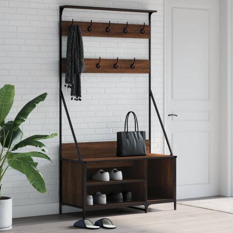 vidaXL Appendiabiti con Porta Scarpe Rovere Marrone 100x41x184 cm vidaXL Appendiabiti con Porta Scarpe Rovere Marrone 100x41x184 cm
