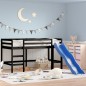 vidaXL Letto Soppalco con Scivolo Bambini Nero 80x200cm Massello Pino vidaXL Letto Soppalco con Scivolo Bambini Nero 80x200cm Massello Pino