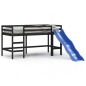 vidaXL Letto Soppalco con Scivolo Bambini Nero 80x200cm Massello Pino vidaXL Letto Soppalco con Scivolo Bambini Nero 80x200cm Massello Pino