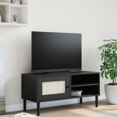 vidaXL Mobile TV SENJA Aspetto Rattan Nero 106x40x49 cm Massello Pino