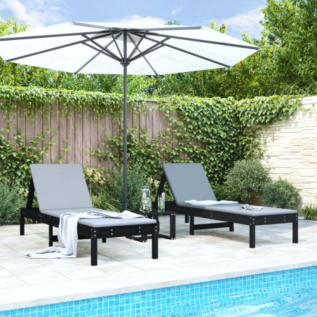vidaXL Lettini Prendisole 2pz Neri 199,5x60x74 cm Legno Massello Pino
